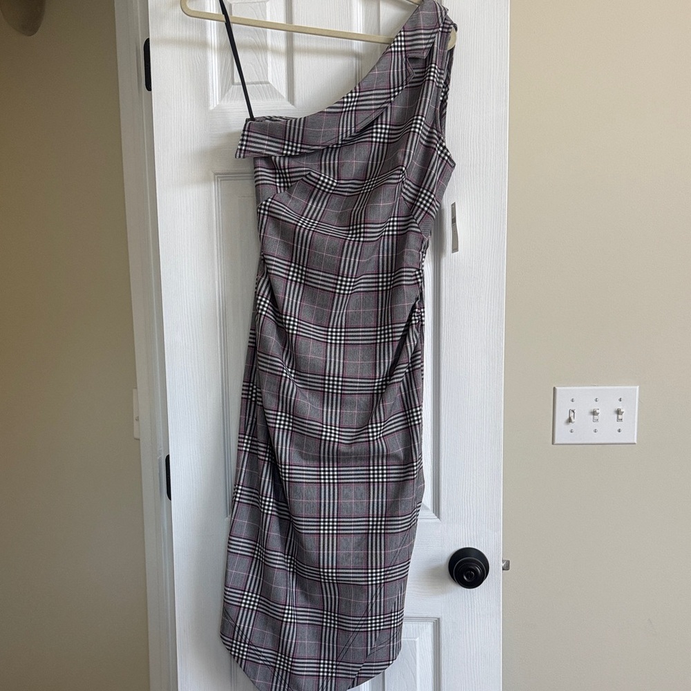 Anthropology Maeve new Elegant Plaid One-Shoulder Dress Size 2